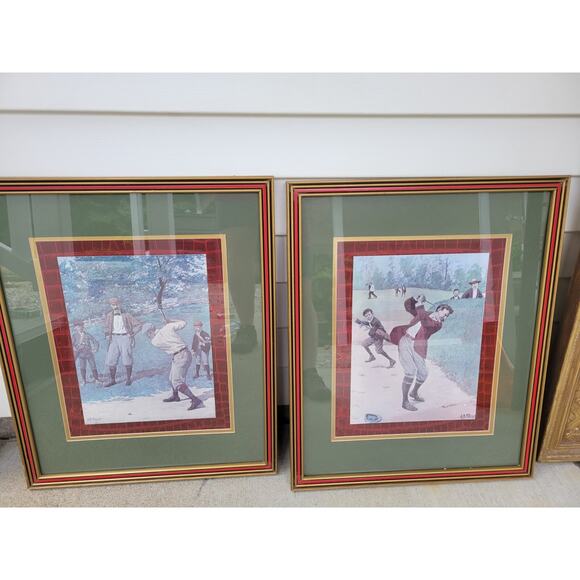 P. Nichols Golf Office Matted Framed Prints Vintage Decor Set of 2 Artwork